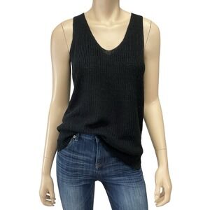 La Miel Sweater Women Medium Black Sleeveless V-Neck Ribbed Stretch NWT